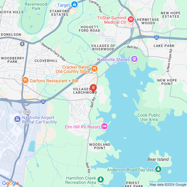 Five Star reviews location map: 508 S. Lakeridge Pl., Nashville, TN